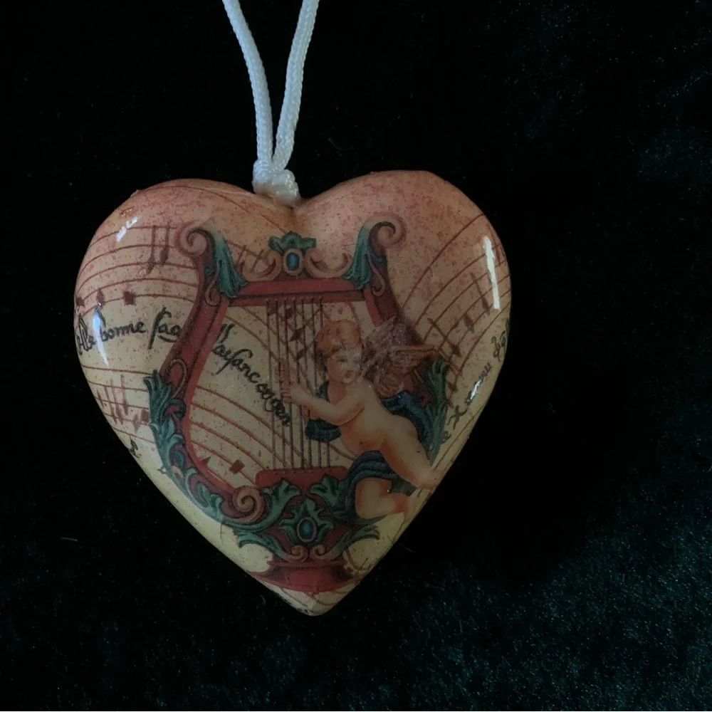Set of 2 Victorian Style Ornaments (Father Christmas, Heart Cherub with Harp)